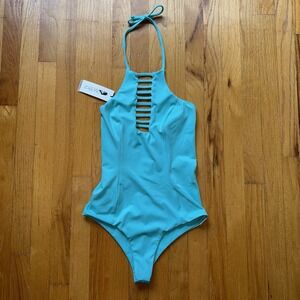 Ola Feroz Swimwear Jessica Garcia Cata One Piece Aqua Blue Swimsuit Resortwear L